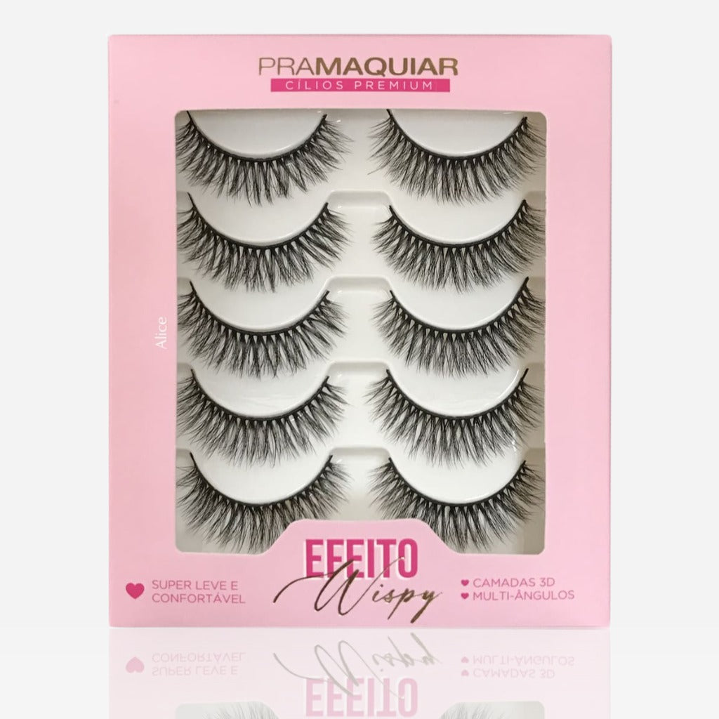 5 pares Cílios postiços Premium #1143 ALICE (Efeito Wispy)
