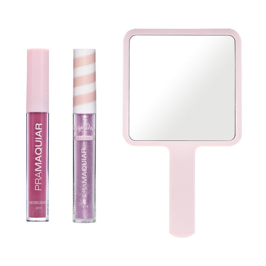 KIT Batom ENCANTO + Gloss Beijo Doce LOLLIPOP + Espelho de Maquiagem